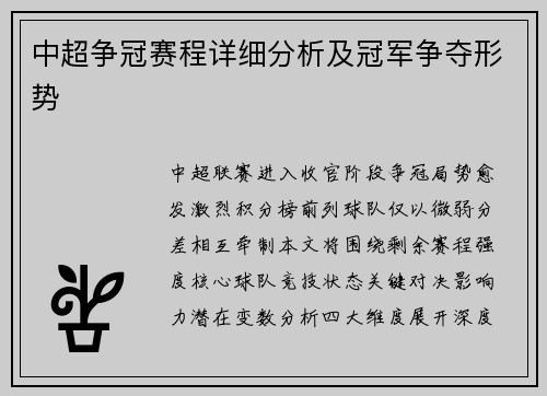 中超争冠赛程详细分析及冠军争夺形势